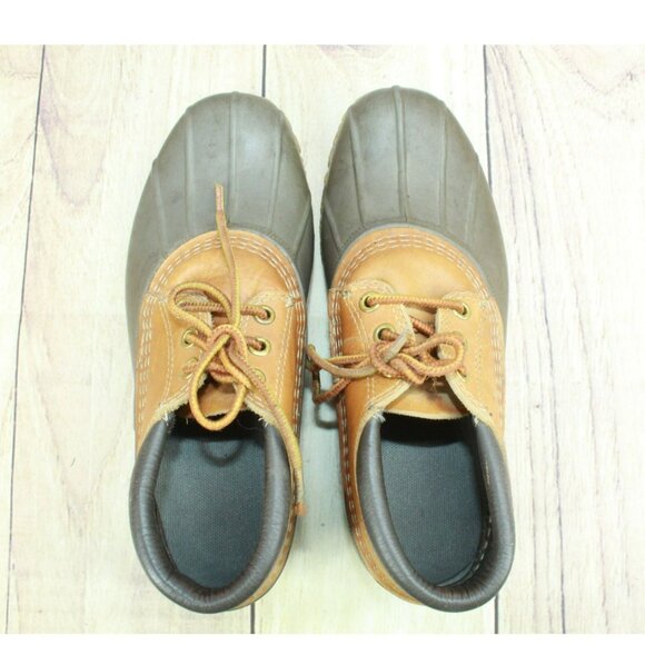 LL Bean Brown Leather Lace Up Unlined Gumshoes Ankle Duck Boots Size 7 M - Picture 7 of 10